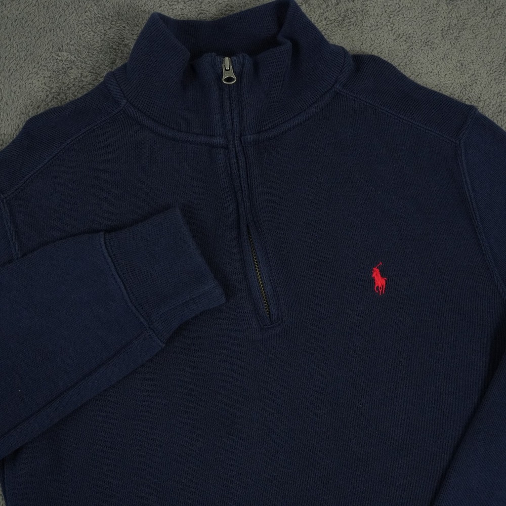 Polo Ralph Lauren Pullover Kids Size M 10-12 Navy Blue 1/4 Zip Pony Logo